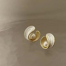 东菊法式珐琅珍珠耳环女气质感轻奢2022年新款潮小众设计白色耳钉