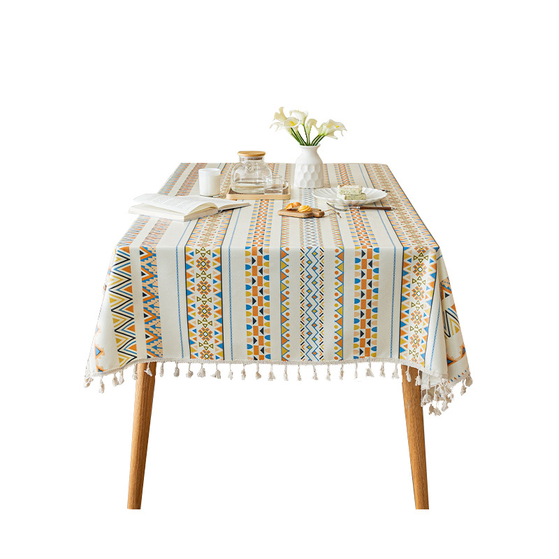 Bohemian tablecloth cotton linen washless cloth art ethnic style rectangular fringe dinner guest house tablecloth waterproof and oil proof Item Picture