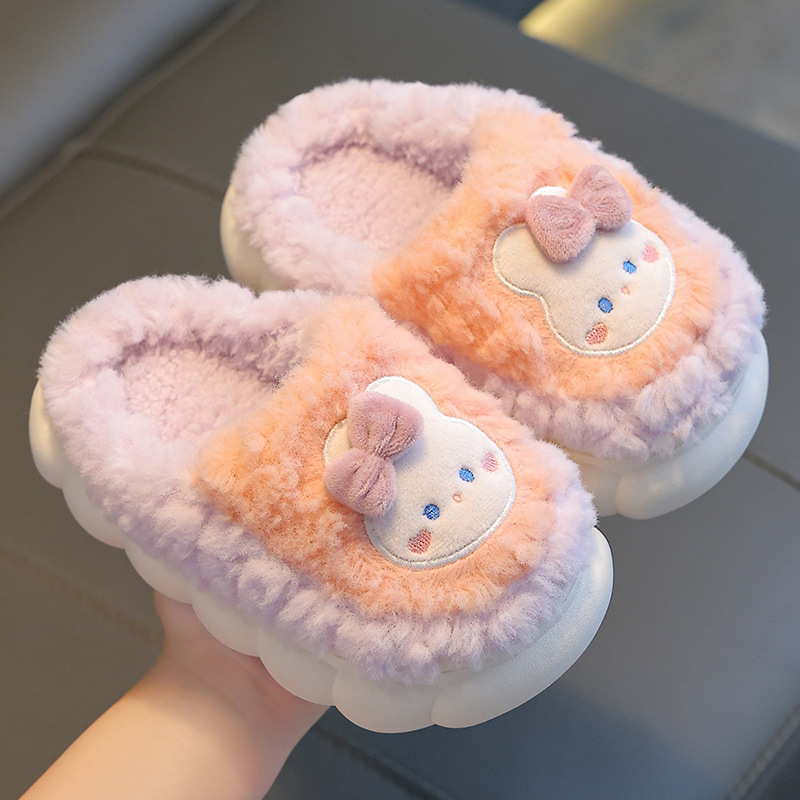 冬季儿童棉拖鞋男女童保暖防滑加绒亲子包跟中小童宝宝毛毛棉拖鞋图