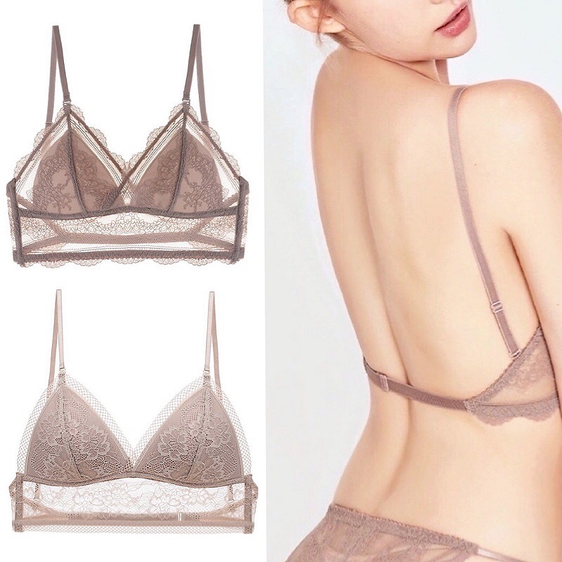 French sexy U-back underwear women's thin bra without underwire invisible backless lace triangle cup bra Summer 958