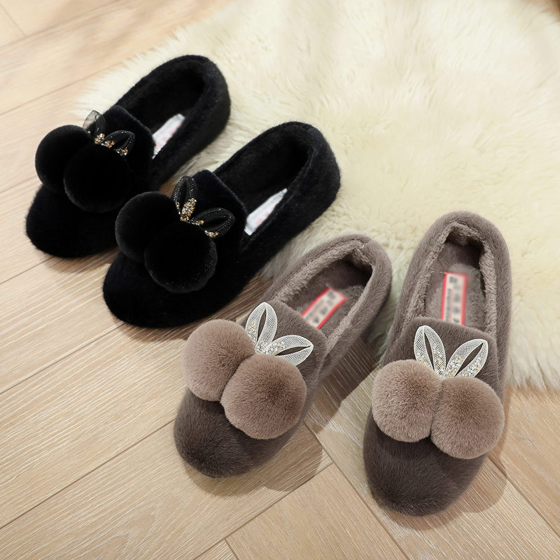 冬季新款室内保暖棉拖鞋女包跟家用厚底防滑软底棉鞋豆豆鞋