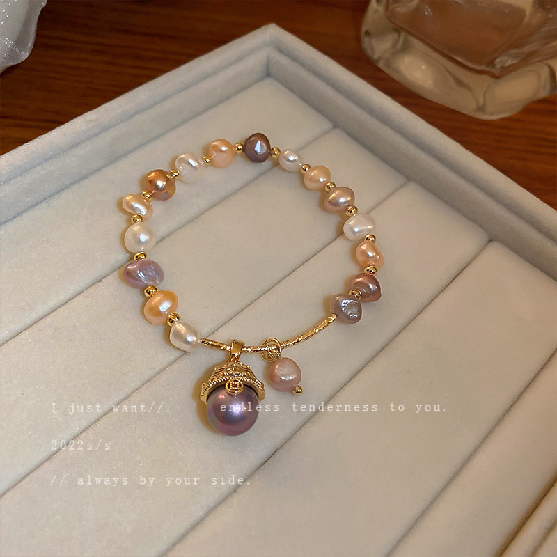 巴洛克淡水珍珠锆石手链设计感小猫头手环手串网红时尚气质手饰女图