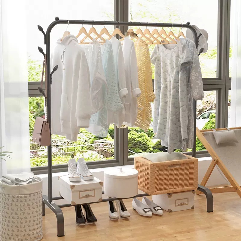 Simple drying clothes rack Hanging clothes rack Home bedroom economy clothes rack floor clothes rack single-pole assembly drying clothes rack full figure