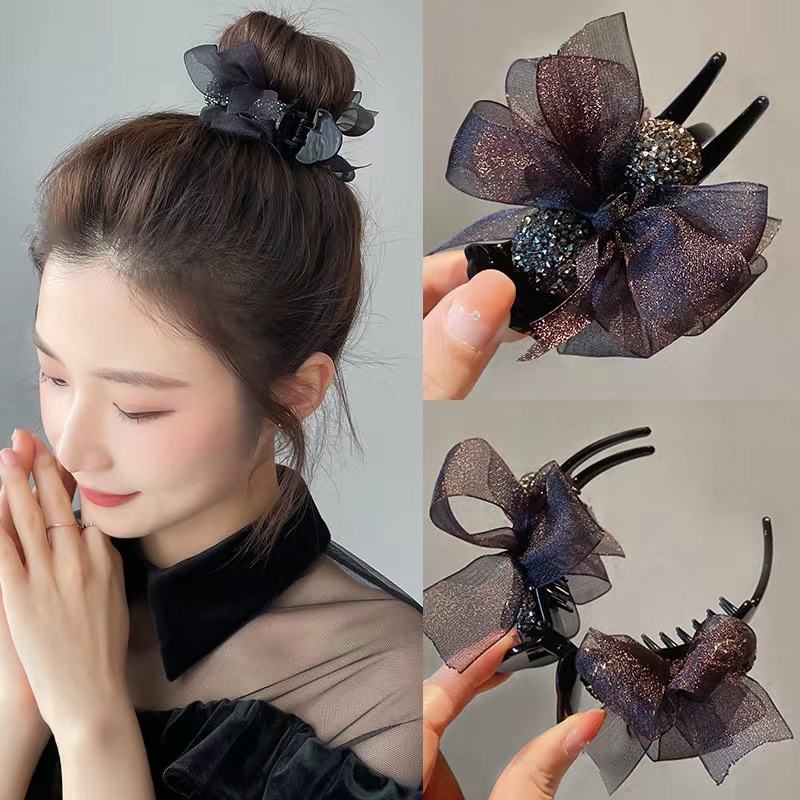 Black gauze bow hair clip bun hair clip Curling hair artifact Women's Korean clip headdress Hair clip Clip 292