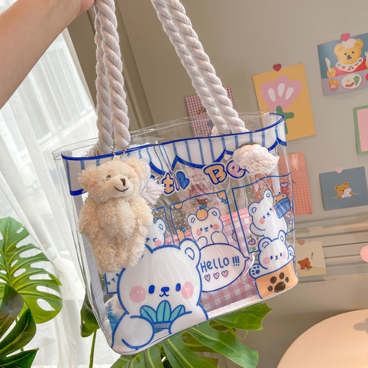 Art Blue creative ins beach bag PCV transparent handbag storage bag Cute girl heart niche waterproof satchel Application Scenario