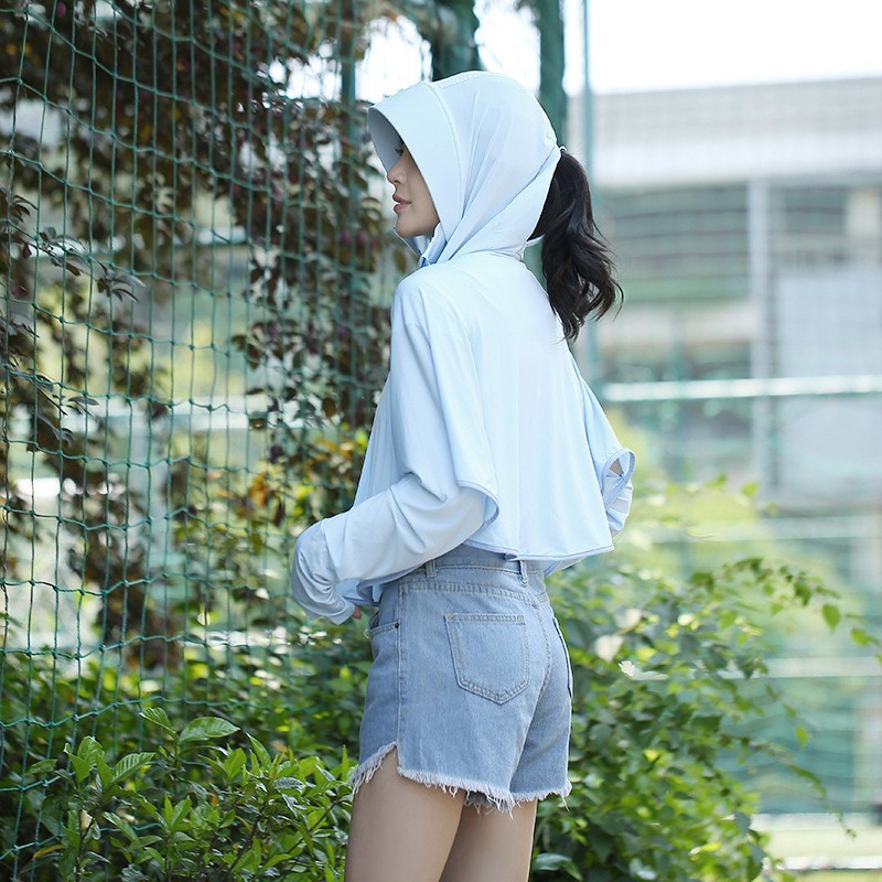 Sun protection clothes summer UV protection female ice silk coat sun protection cardigan bicycle electric car protective clothing factory wholesale Specification drawing