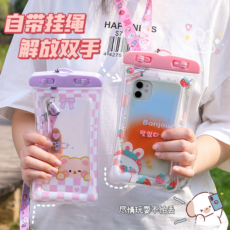 Luhao simple cartoon mobile phone waterproof bag airbag floating touch screen protective cover floating swimming mobile phone bag details Picture
