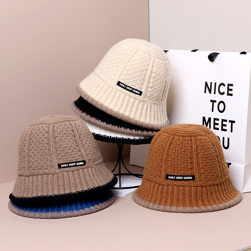 新款秋冬季针织字母标显脸小毛线帽户外保暖女韩版小众水桶帽子潮图