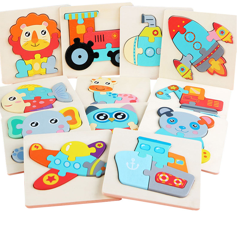 Children's wooden puzzle toy baby early education puzzle three-dimensional buckle shape animal traffic matching puzzle toy 32