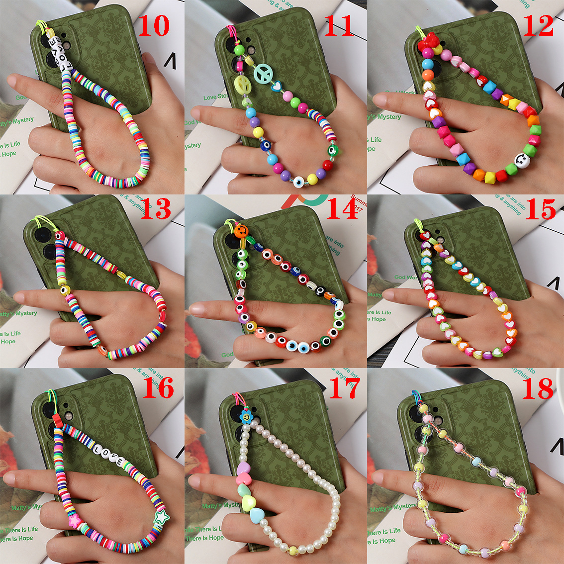 Fashion ethnic style Pearl color polymer clay phone chain eyes Smiley face alphabet beaded phone chain phone pendant 811 details Picture