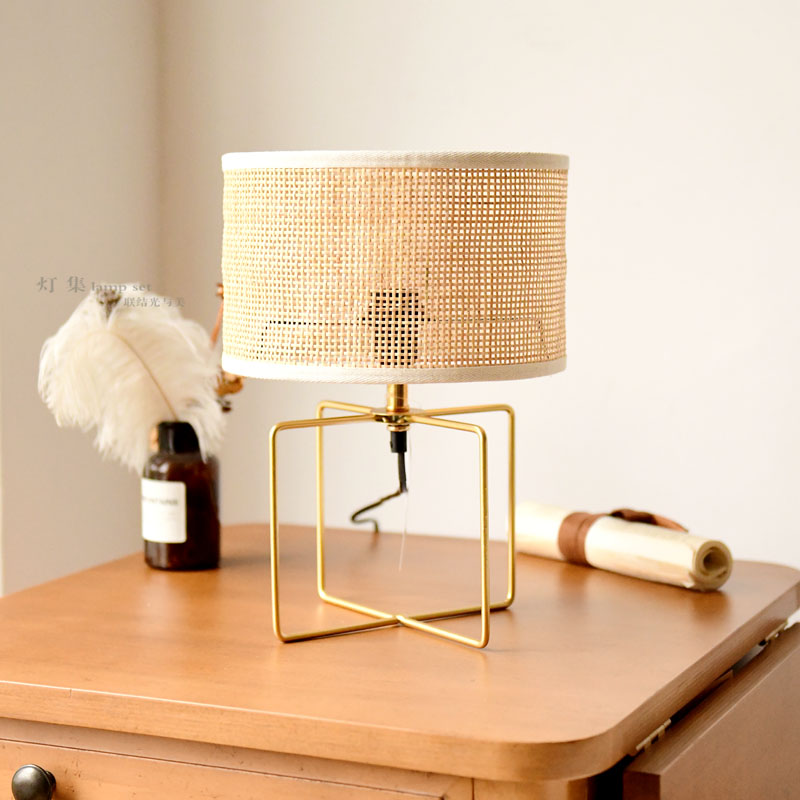 [Lamp set] Table lamp minimalist retro art natural simple village new Chinese rattan woven bed thumbnail
