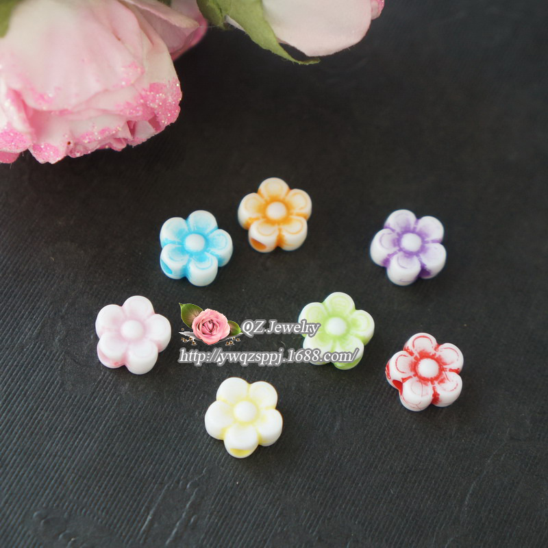 DIY handcrafted beaded material accessories acrylic spring-colored beads straight hole flower bracelet necklace matching style details Picture