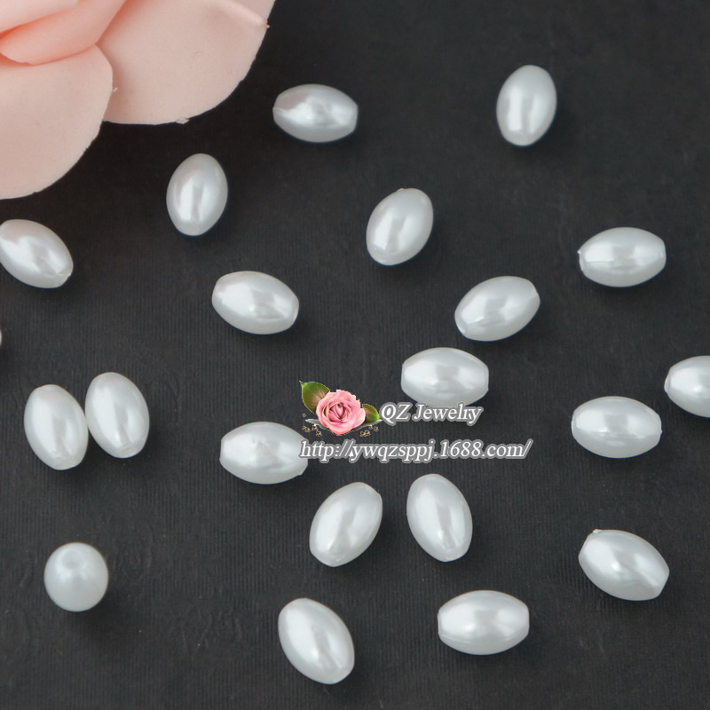 Pearlescent off-white imitation pearl, rice-shaped pearl, straight-hole oval pearl, Korean-style headwear and hairpin material details Picture