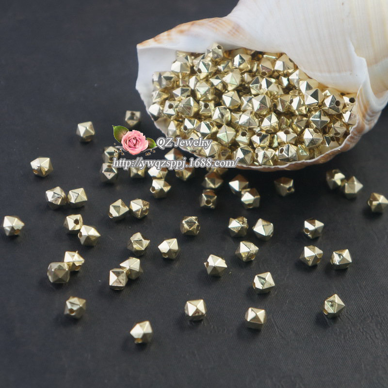 6mm gold electroplated three-dimensional square beads for luggage, shoe buckles, clothing electroplated beads and accessories wholesale square beads details Picture