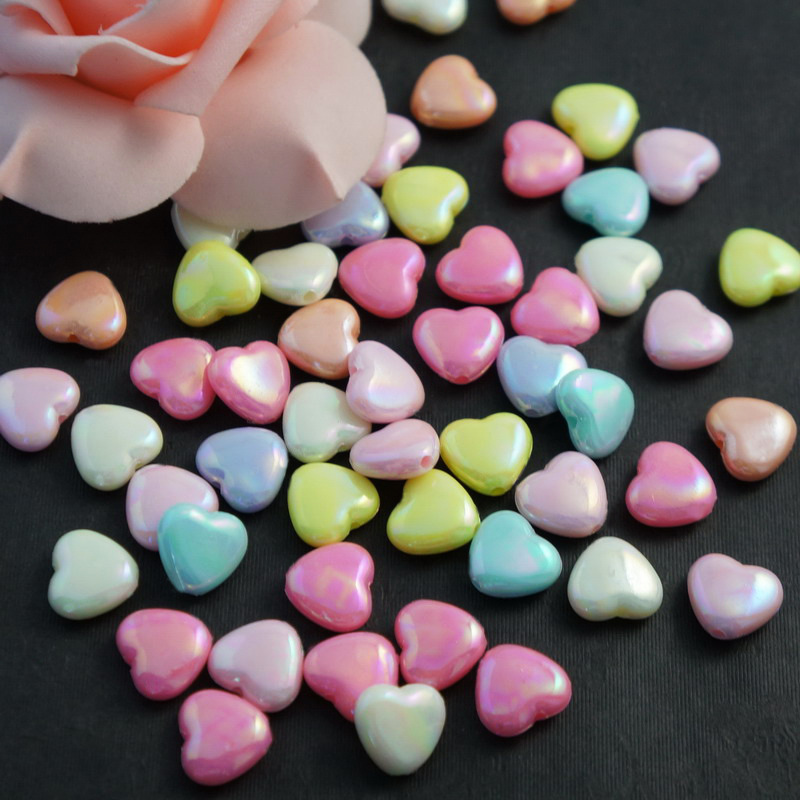 春天色系粉嫩小桃心 七彩桃心 爱心珠 五彩亚克力串珠 儿童饰品