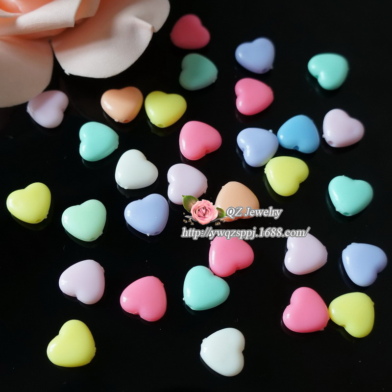 儿童手工彩色桃心 亚克力爱心珠 串水果竹签花签牙签珠串