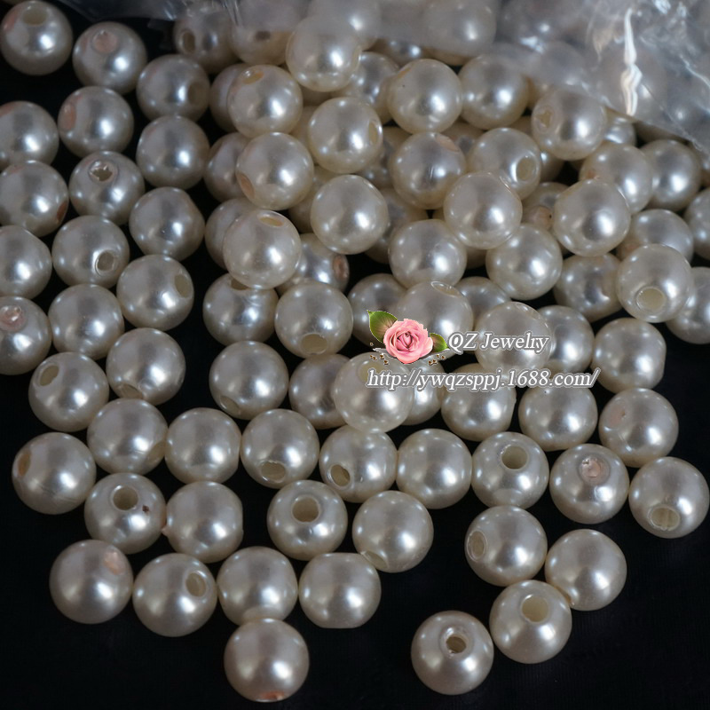 12mmABS plastic imitation pearl, colored pearlescent pearl, artificial pearl, large-pore plastic pearl hair accessory material details Picture
