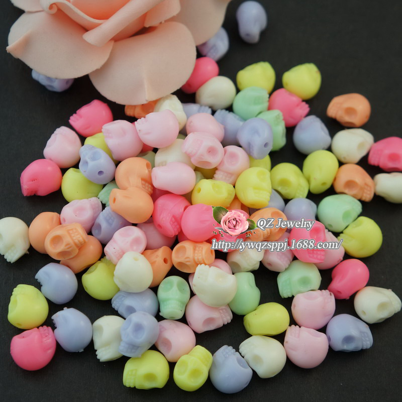 Spring-colored acrylic skull bracelet accessories, Buddhist prayer beads, skull DIY children's jewelry accessories, mixed colors details Picture