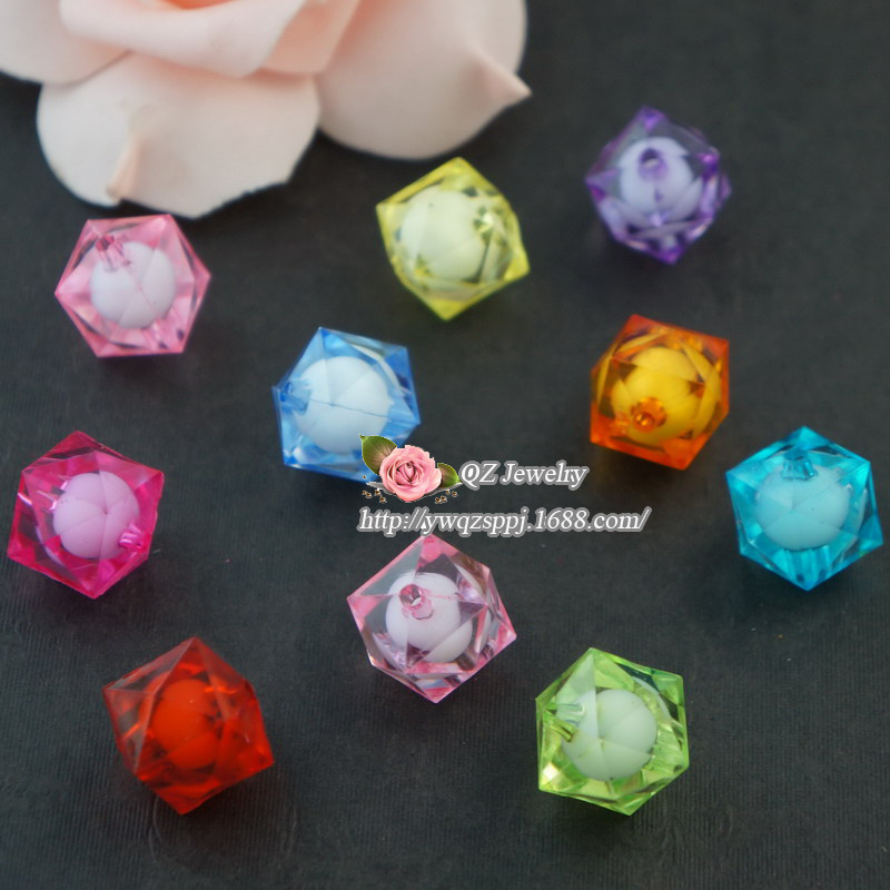 正方形串珠材料/亚克力珠子/diy手工串珠/珠子批发【方块珠中珠】