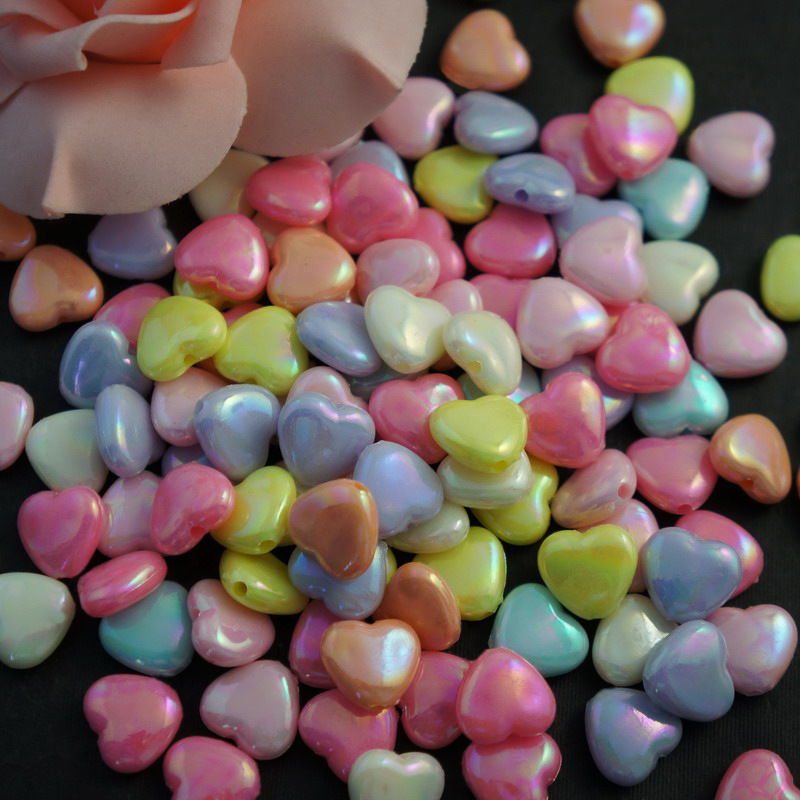 春天色系粉嫩小桃心 七彩桃心 爱心珠 五彩亚克力串珠 儿童饰品产品图