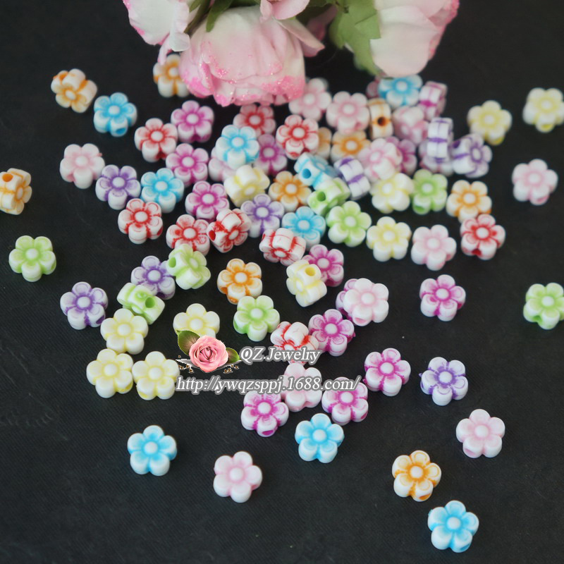 DIY handcrafted beaded material accessories acrylic spring-colored beads straight hole flower bracelet necklace matching style