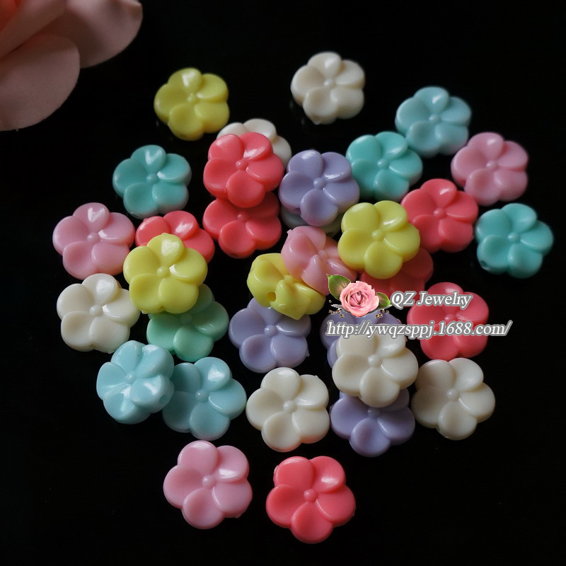 DIY children's jewelry accessory materials: Acrylic color mixed five-petal flower straight hole flower headwear accessories Specification image