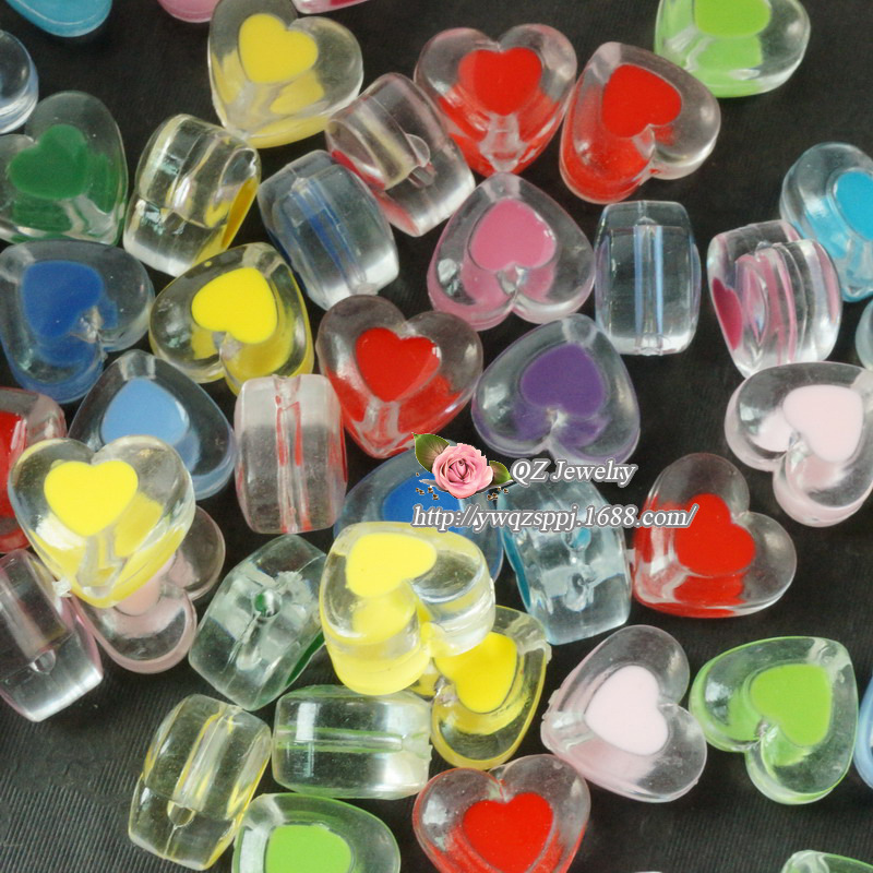 Yiwu Ganzheng wholesale of heart-shaped accessories, pearl within pearl, nectarine heart beads, toothpick beads, string of mixed colors details Picture