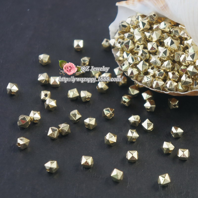 6mm gold electroplated three-dimensional square beads for luggage, shoe buckles, clothing electroplated beads and accessories wholesale square beads