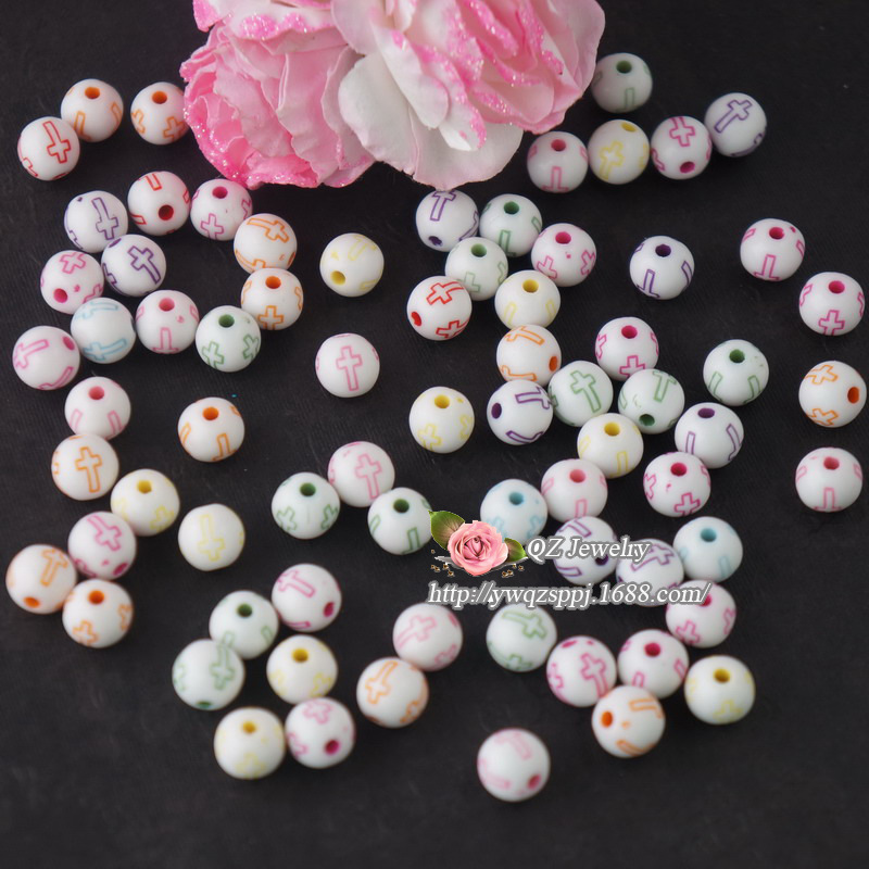 水洗十字圆珠/塑料圆珠/直孔散珠细节图