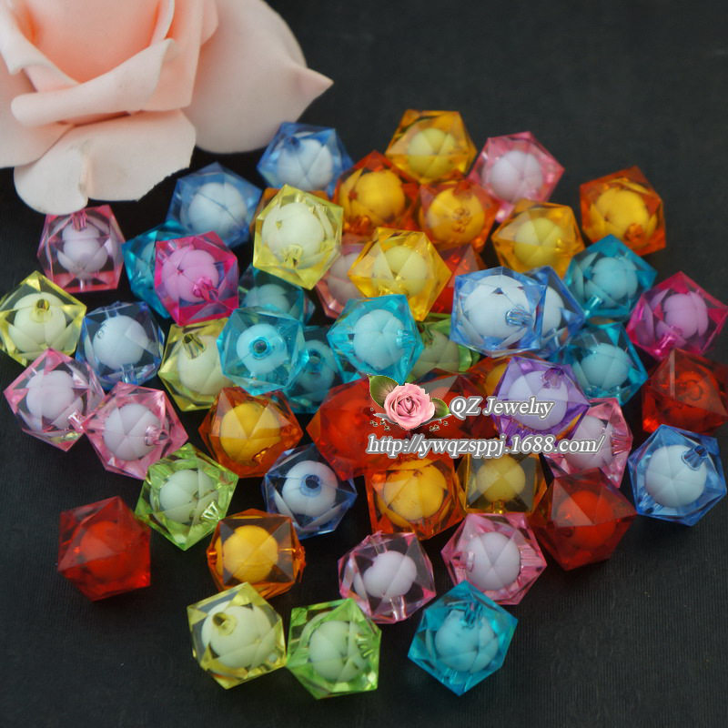 正方形串珠材料/亚克力珠子/diy手工串珠/珠子批发【方块珠中珠】细节图