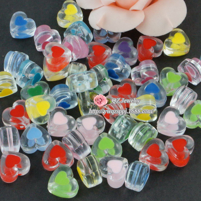 Yiwu Ganzheng wholesale of heart-shaped accessories, pearl within pearl, nectarine heart beads, toothpick beads, string of mixed colors Specification image
