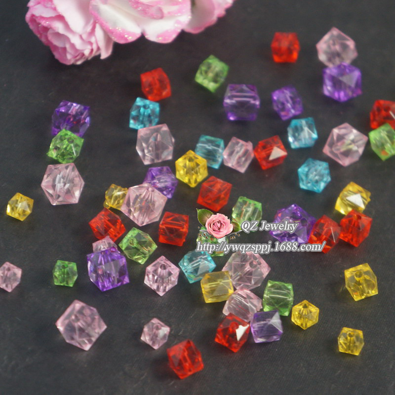 Transparent acrylic square beads, golden square beads, money tree base square beads, beading material details Picture
