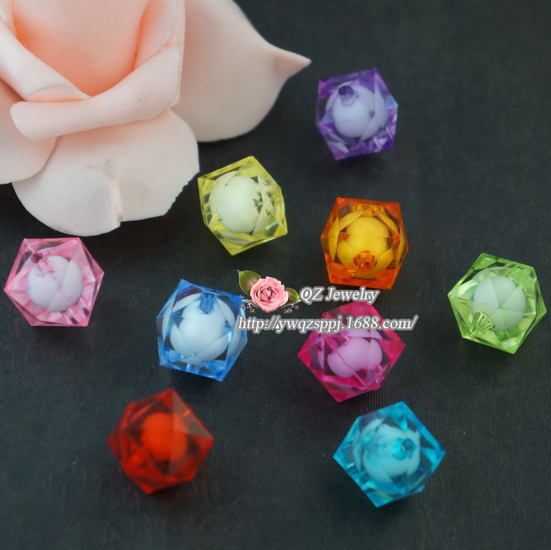 正方形串珠材料/亚克力珠子/diy手工串珠/珠子批发【方块珠中珠】产品图