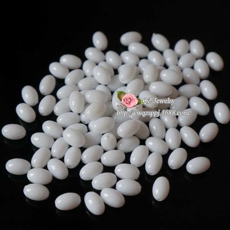 8X11mm白色亚克力米珠 压克力椭圆珠 实色圆珠 佛珠项链手链散珠