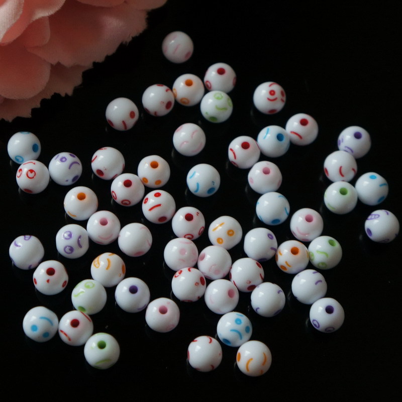 Alibaba Special Sale Children's handcrafted beaded educational toy accessories Solid color acrylic smiling face beads factory direct sales details Picture