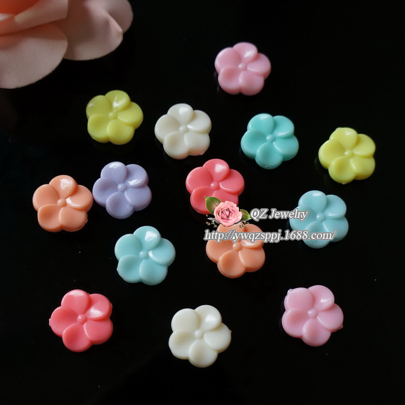 DIY children's jewelry accessory materials: Acrylic color mixed five-petal flower straight hole flower headwear accessories details Picture