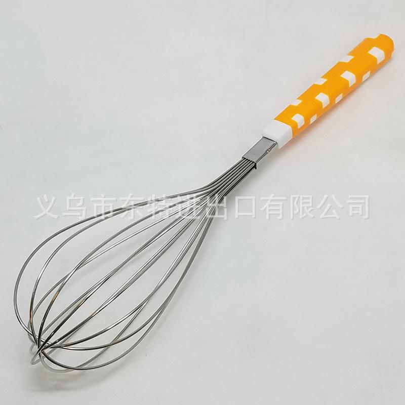 Factory direct sales of stainless steel dual-color spot egg beater, household baking supplies, manual plastic-handled egg beater