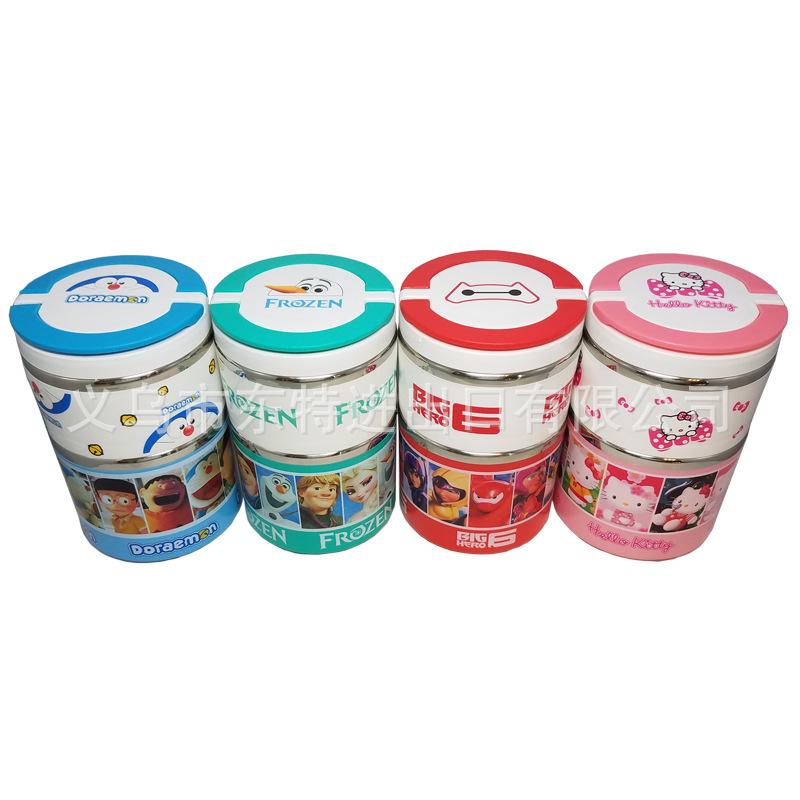 Stainless steel round lunch box in cartoon shape, children's Frozen Big white robot cat food box, student picnic lunch box