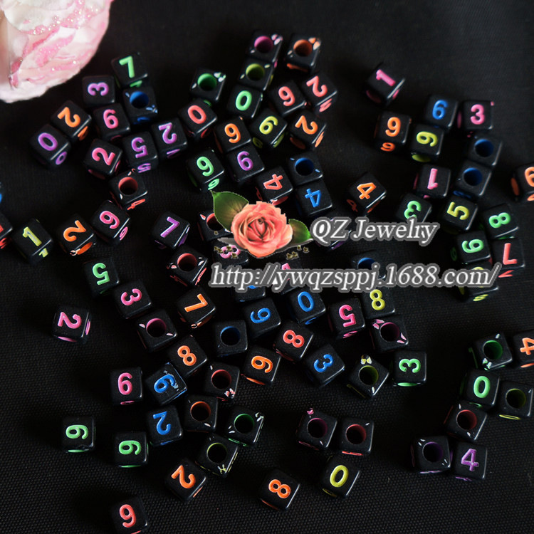 Factory direct sales of 7mm acrylic square water-washed letter beads, Arabic numeral beads, string accessory materials details Picture