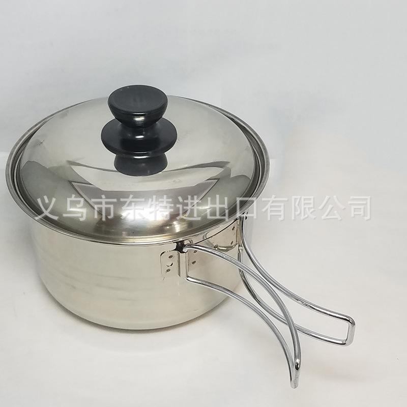 Factory direct sales of stainless steel movable ear milk pot, camping milk pot, three-piece set, steel lid milk pot, steel handle instant noodle pot Item Picture
