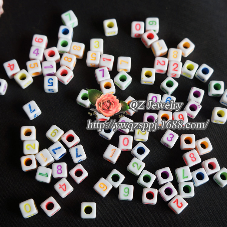 Factory direct sales of 7mm acrylic square water-washed letter beads, Arabic numeral beads, string accessory materials Application Scenario