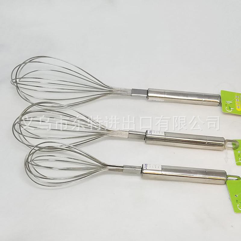 Factory direct sales of stainless steel egg beaters with spray-painted square handles, household baking supplies, manual egg beaters details Picture