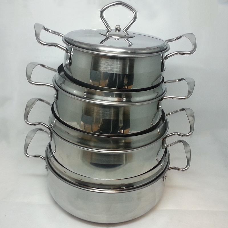 Factory direct sales of stainless steel pot set, four-piece set, wire ear pot, all-steel lid, household multi-purpose stewing and soup pot