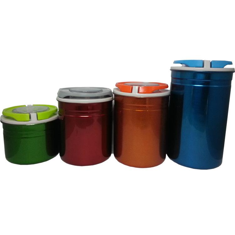 Factory direct sales of stainless steel fresh-keeping tanks, color four-piece sets, household dried fruit, tea, and five-grain storage tanks as gifts details Picture