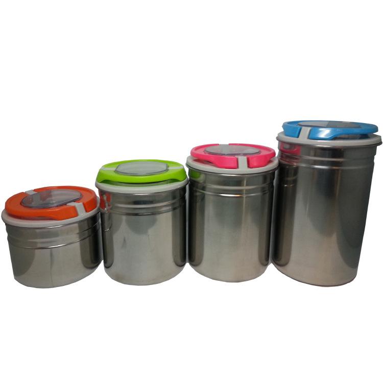 Factory direct sales of stainless steel preservation tanks, four-piece sets, storage tanks, multi-functional household sealed tanks, dried fruits, tea, and grains details Picture