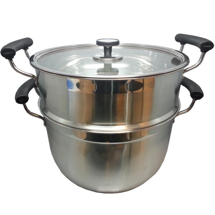 Manufacturer's stainless steel steamer with a double bottom, Korean-style two-layer steamer, steamer cage, household multi-functional export steamer