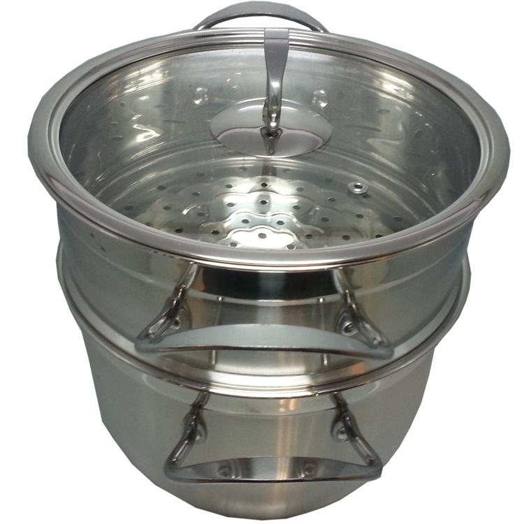 Factory direct sales of stainless steel steamers with single and double bottoms, Korean-style two-layer steamers, steamer baskets, household multi-functional steaming trays, gift POTS details Picture