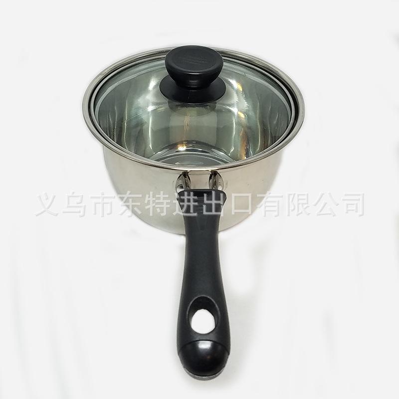 Factory direct sales of stainless steel milk pot three-piece set, Korean-style glass lid gift pot, single-handle multi-functional milk pot details Picture
