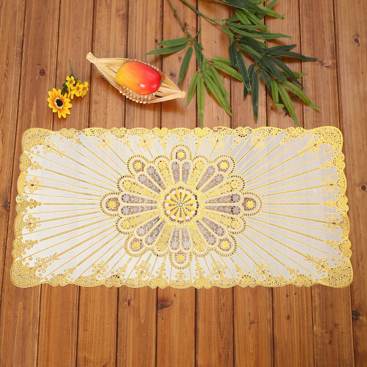 Creative 40*84CM rectangular western table mat, gold-plated, waterproof and non-slip table mat, European PVC heat insulation tea table mat Item Picture