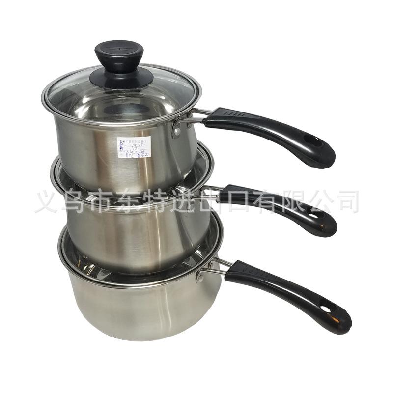Factory direct sales of stainless steel three-piece sets, milk pot, steel lid, baby food pot, noodle pot, household milk pot sets